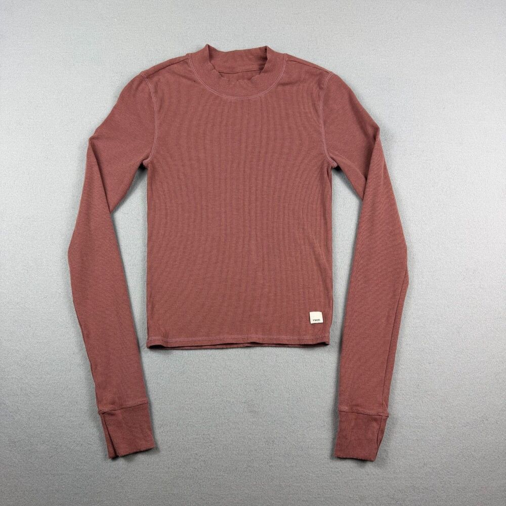 Vuori Mudra Long Sleeve Shirt Womens XS Rosewood Heather Pink Ribbed Crop Top